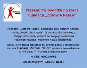 Informacja - Przekaż 1% podatku dla Fundacji