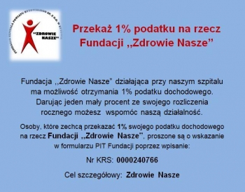 Informacja - Przekaż 1% podatku dla Fundacji