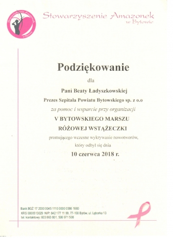 Podziękowanie za 5 Marsz Różowej Wstążeczki